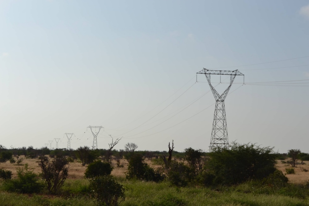Power lines in East National Park in Kenya.